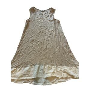 GRAND Greece Linen Colorblock Shift Dress Tan Cream Small boho coastal grandma